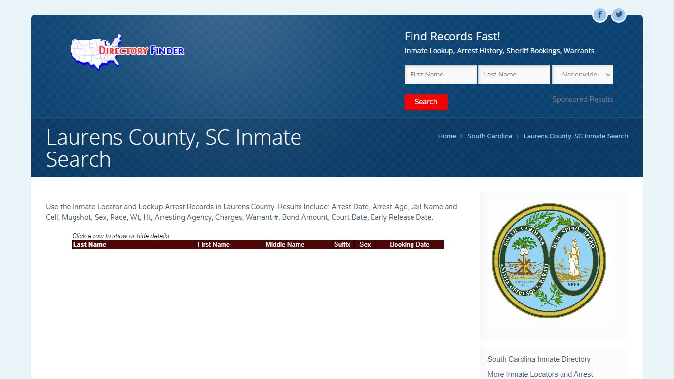 Laurens County, SC Inmate Search | People Lookup